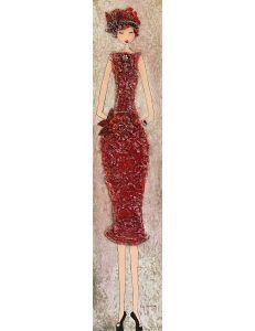 Tableau d'une femme à la robe rouge
