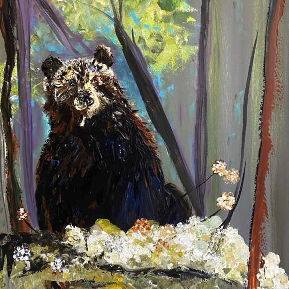 Tableau représentant un ours dans une forêt