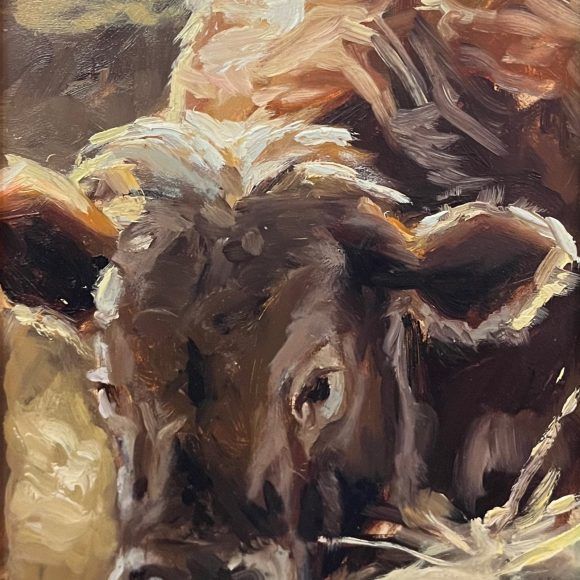 Tableau à l'huile représentant une vache
