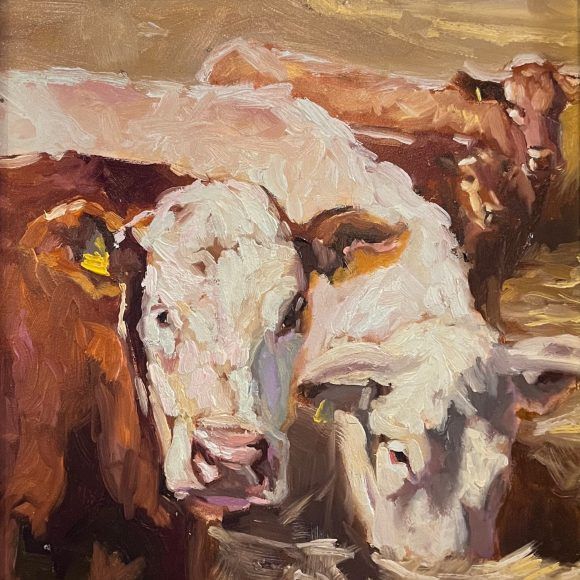 Tableau à l'huile représentant des vaches