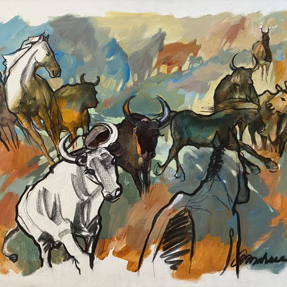 Tableau représentant des taureaux et des chevaux