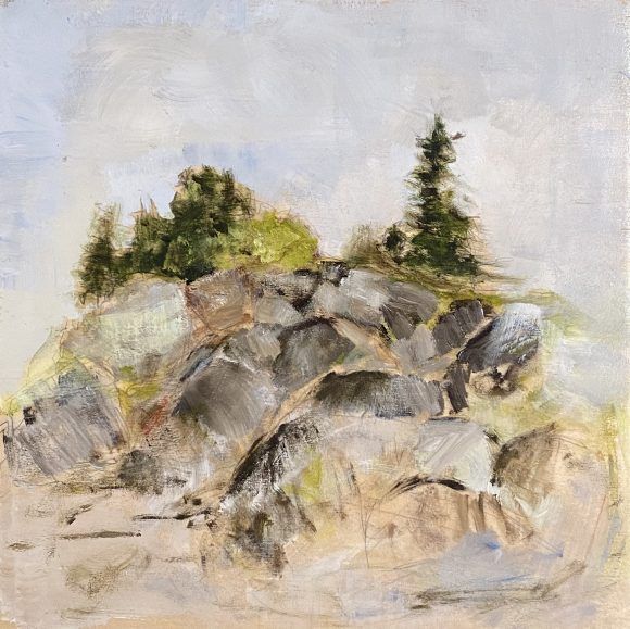 Tableau représentant un paysage d'arbres et de roches