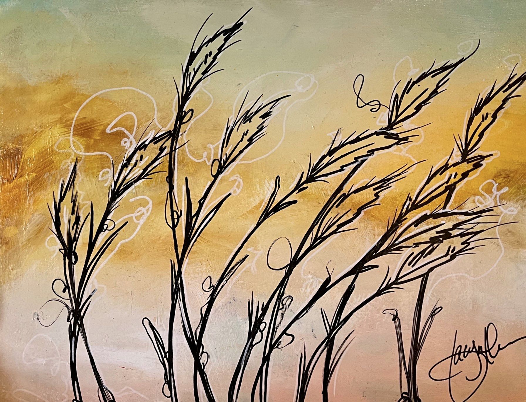 Peinture représentant un champ de blé dans le vent