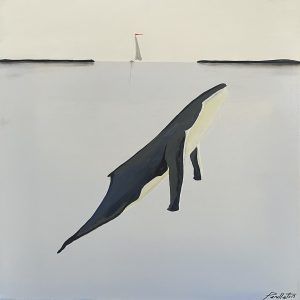 Tableau représentant une baleine et un bateau