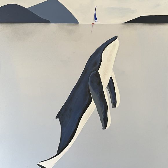 Tableau représentant une baleine et un bateau