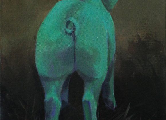 Tableau représentant un cochon turquoise