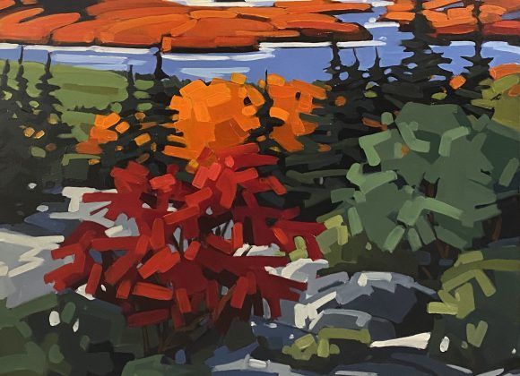 Tableau représentant un paysage au bord de l'eau