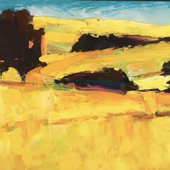 Tableau représentant un paysage dans les tons de jaune