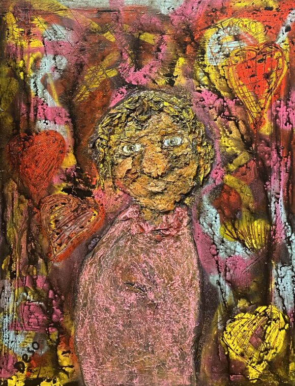 Tableau representant un personnage sur fond multicolore