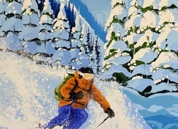 Tableau représentant un skieur descendant une montagne