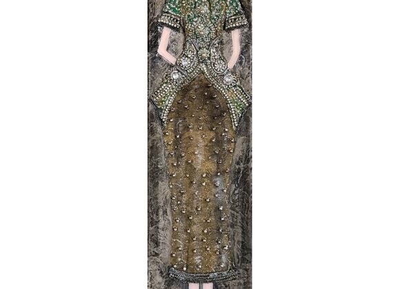 Tableau représentant une élégante dame dans les tons de brun et vert