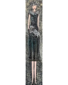 Tableau représentant une élégante dame dans les tons de gris et bleu