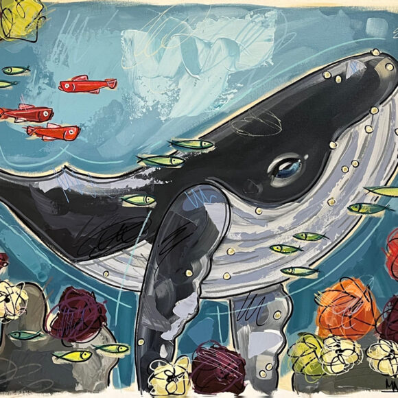 Tableau représentant une baleine et des poissons