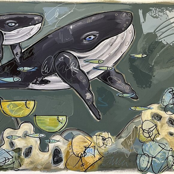 Tableau représentant deux baleines sous l'eau