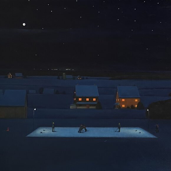 Tableau représentant un paysage hivernal la nuit