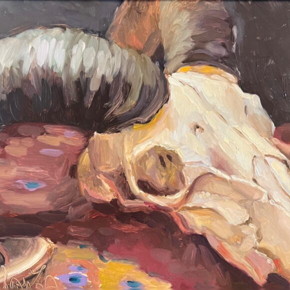 peinture à l'huile représentant un crâne animal