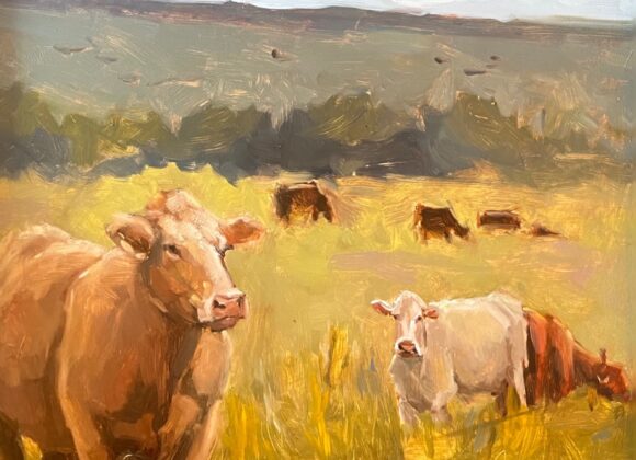 peinture représentant des vaches dans un champ