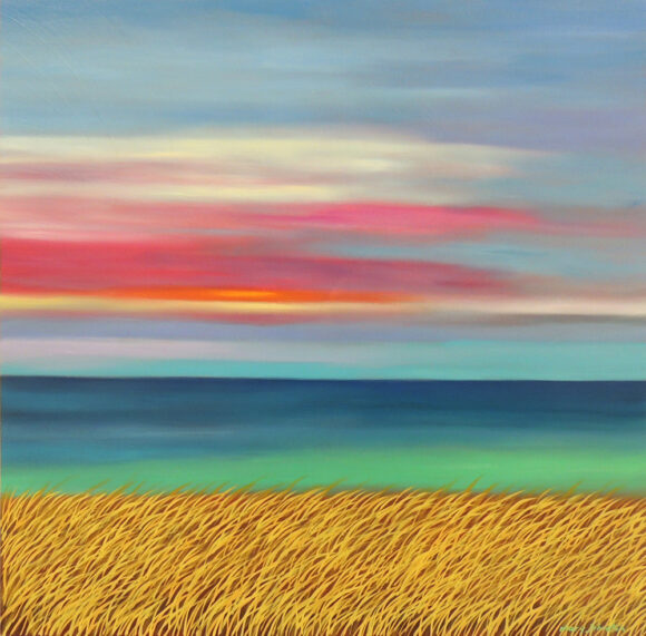 Tableau représentant un paysage de bord de mer semi-abstrait