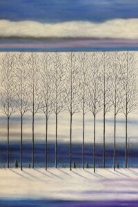 Tableau représentant un paysage hivernal avec des arbres