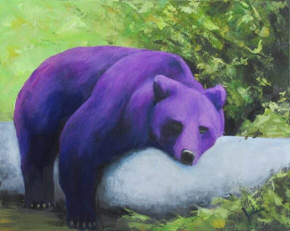 Tableau représentant un ours mauve couché