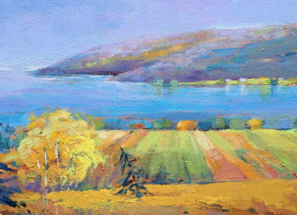 Tableau représentant un paysage avec une montagne et le fleuve