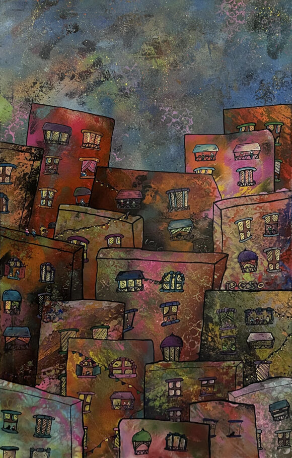 Tableau représentant des buildings colorés