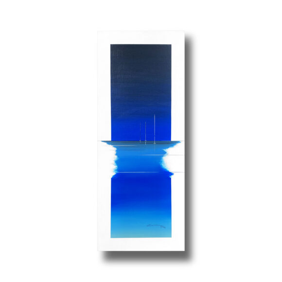 Tableau représentant des bateaux sur fond bleu