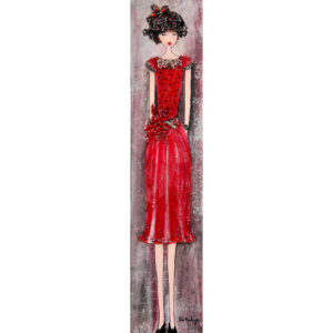 peinture d'une dame portant une robe rouge très élégante