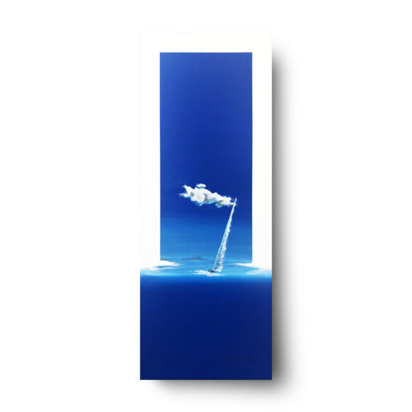 Tableau représentant un voilier sur fond bleu