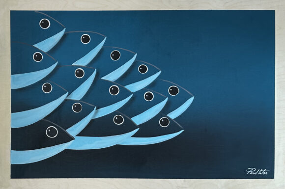 Tableau représentant un banc de poissons bleus