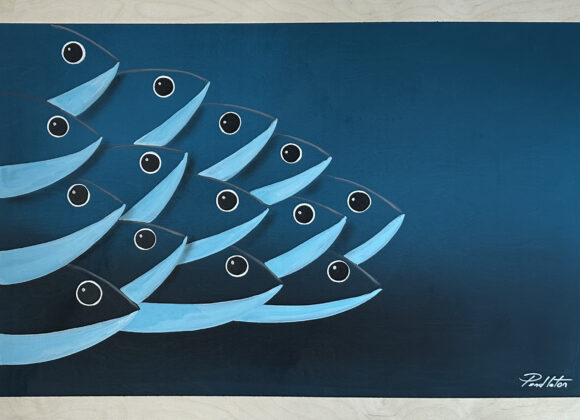 Tableau représentant un banc de poissons bleus