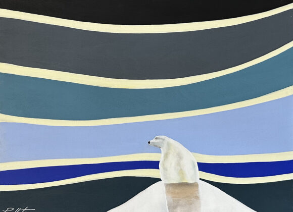 Tableau représentant un ours polaire sur fond aux teintes de bleu et gris