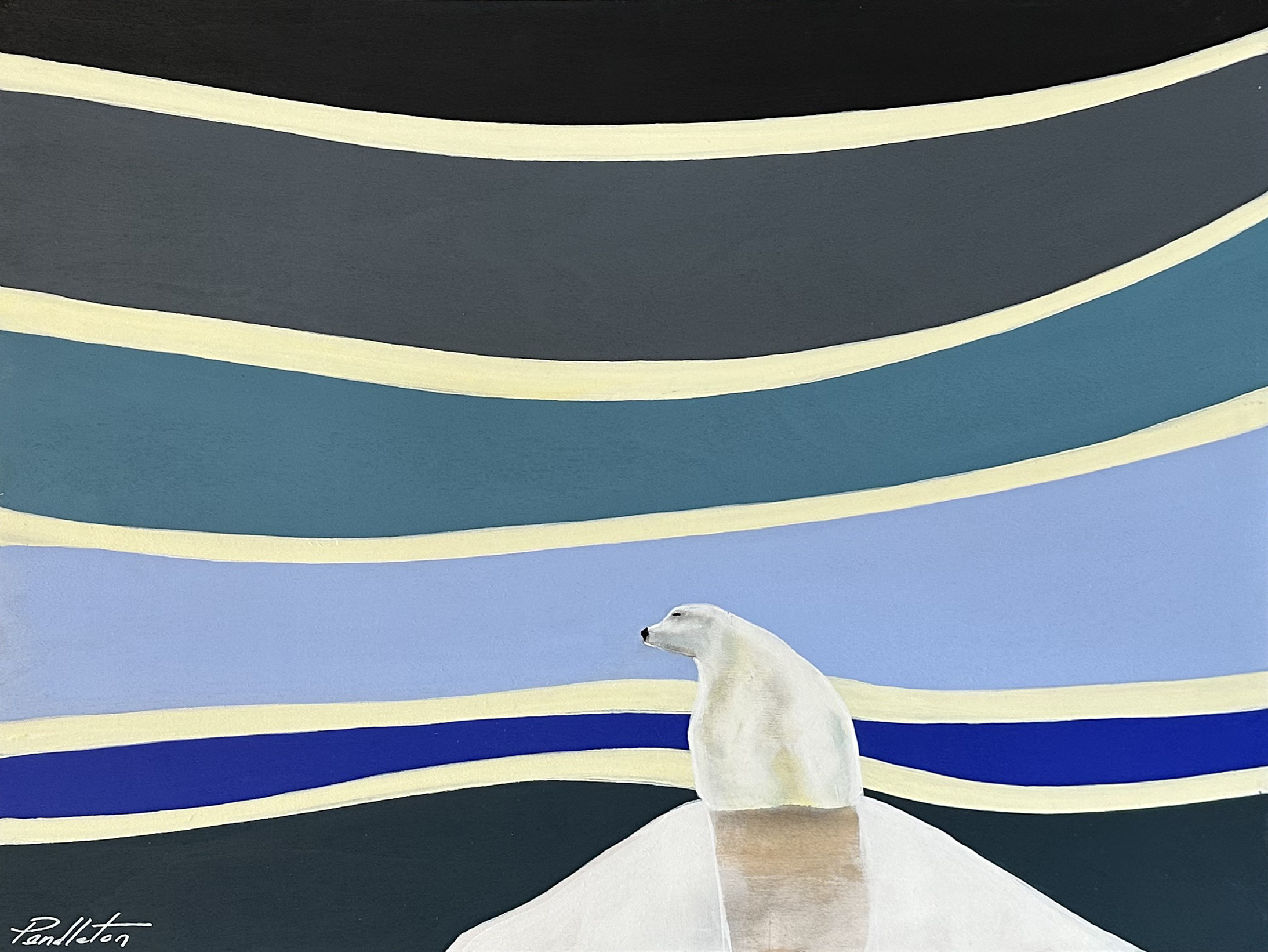 Tableau représentant un ours polaire sur fond aux teintes de bleu et gris