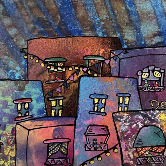 Tableau représentant des édifices colorés